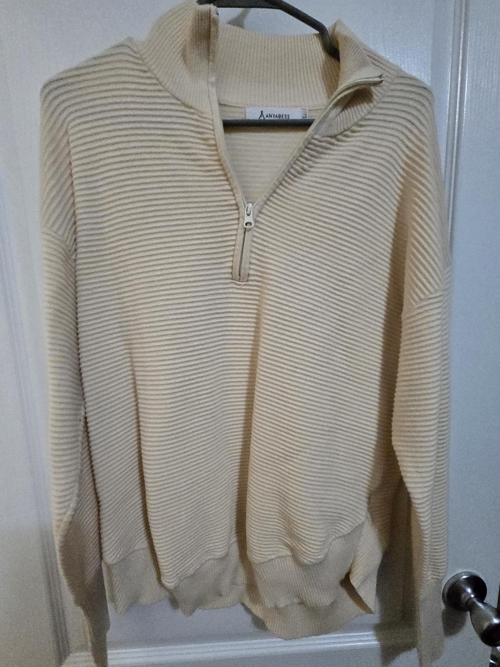 Cream Ribbed Half-Zip Sweater
